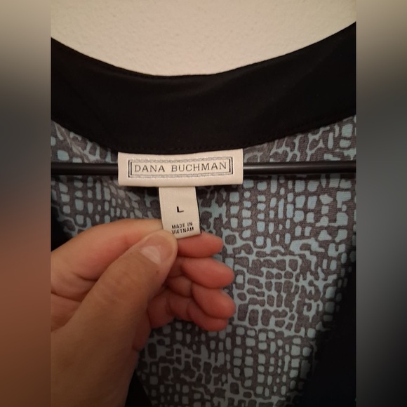 Dana Buchman Black and Blue Wrap Midi Dress - Picture 3 of 3